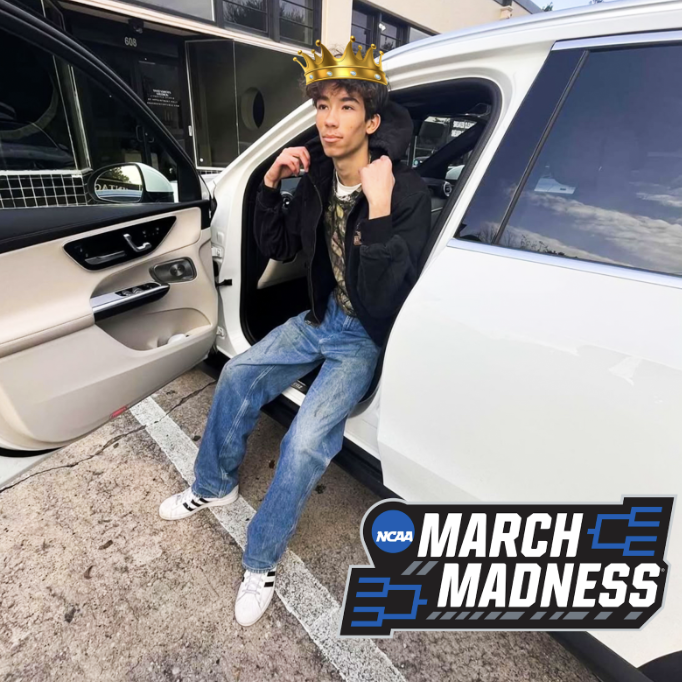 Gordon posing with his March Madness crown. 